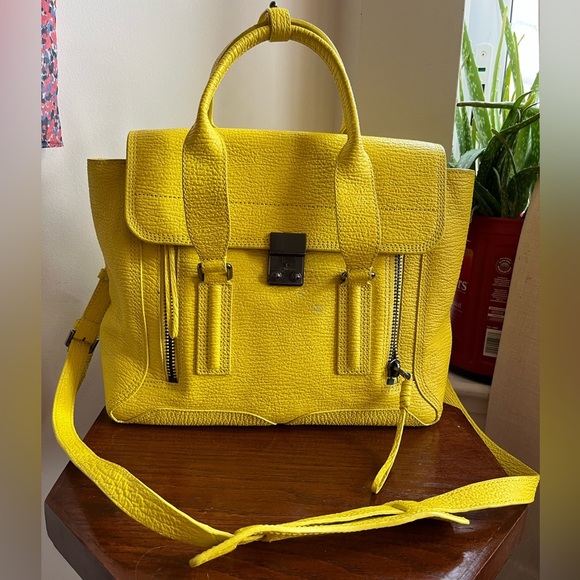 3.1 Phillip Lim Pashli Medium Bright Yellow Calfskin Leather Satchel W/ Strap - Picture 2 of 16